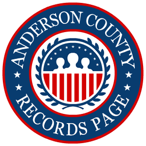 A round, red, white, and blue logo with the words 'Anderson County Records Page' in relation to the state of Tennessee.